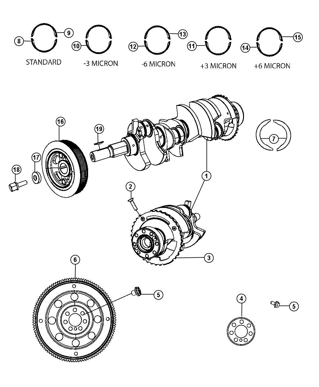 Diagram Crankshaft, Crankshaft Bearings, Damper And Flywheel 2.4L [Engine -2.4L I4 PZEV 16V Dual VVT]. for your 1999 Chrysler 300 M  