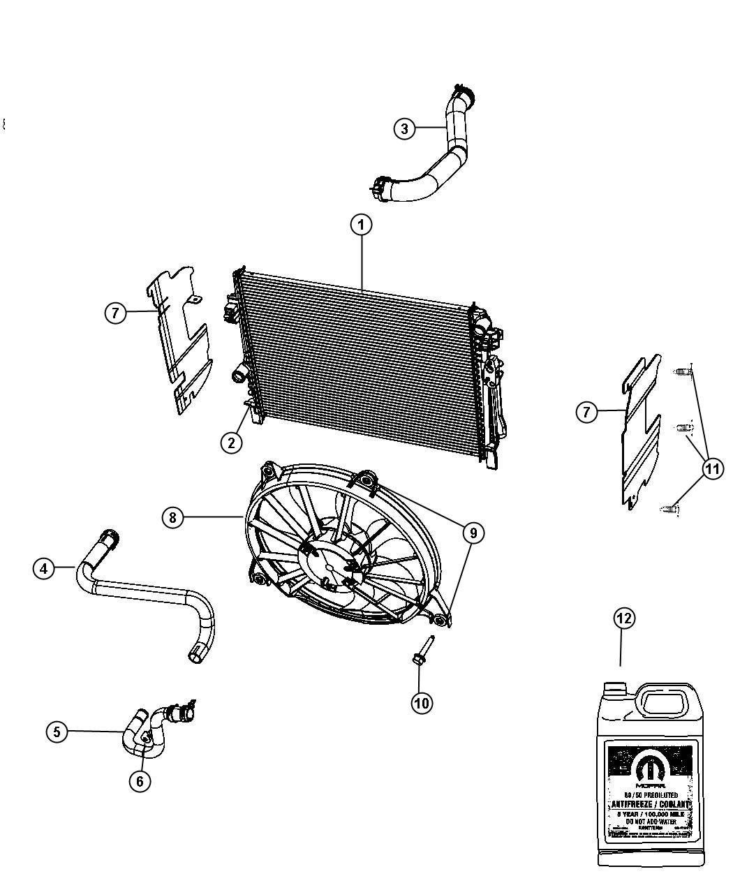 Radiator and Related Parts. Diagram