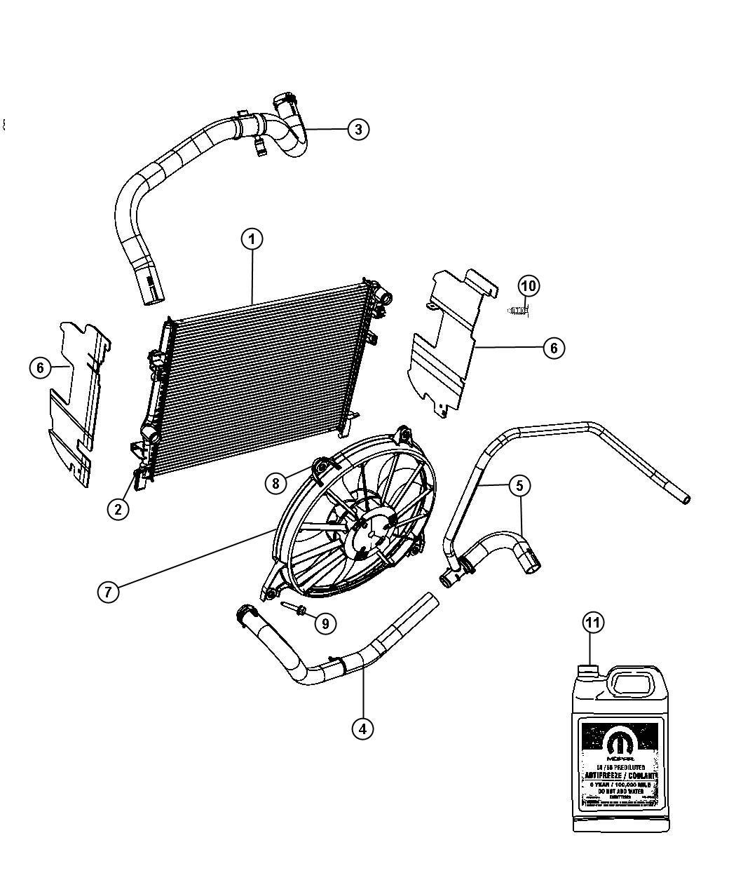 Radiator and Related Parts. Diagram