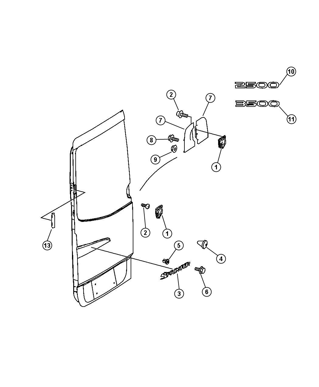 Diagram Nameplates, Emblems and Medallions. for your 2008 Dodge SPRINTER 2500 VAN 170" WB EXT 3.5L V6 
