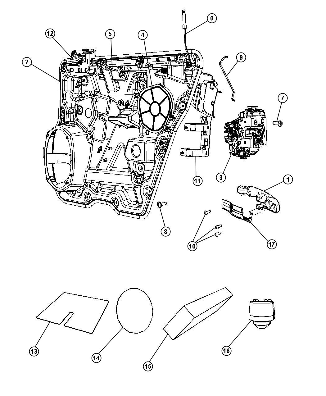 Diagram Rear Door, Hardware Components. for your 2000 Chrysler 300  M 