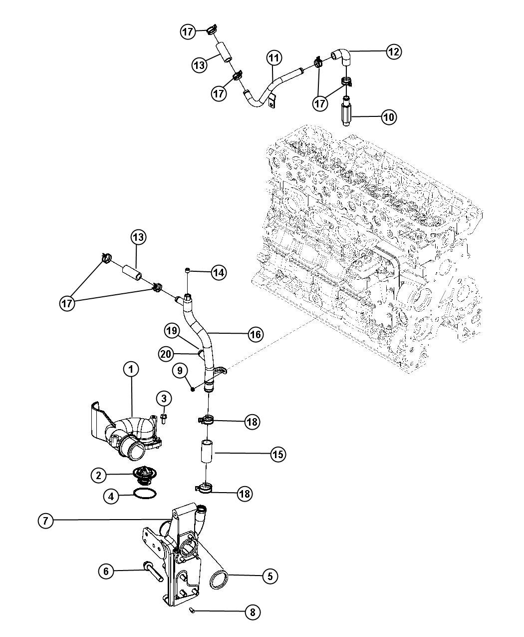 Diagram Thermostat and Related Parts. for your Dodge Ram 3500  