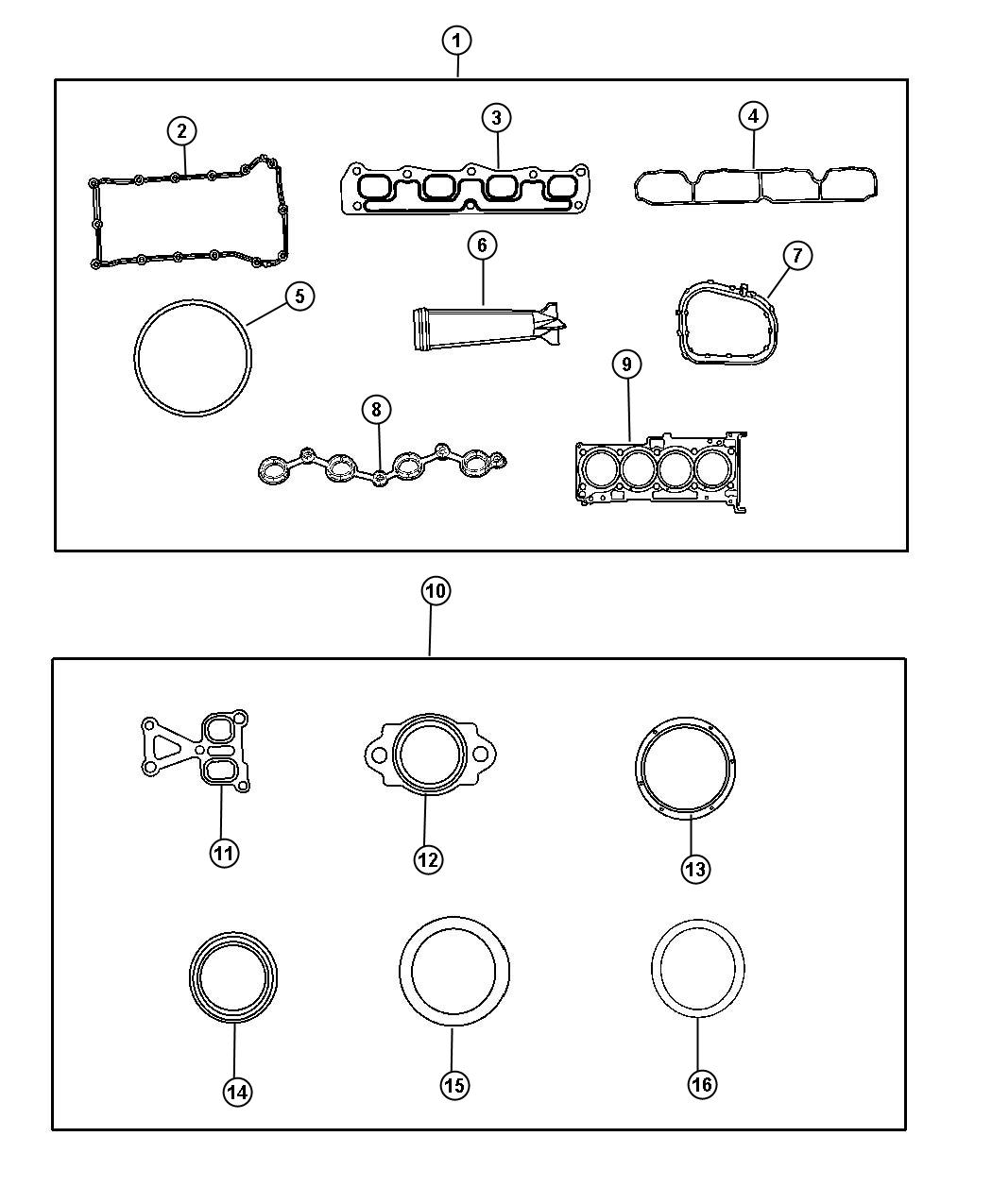 Diagram Engine Gasket Kits 2.4L [2.4L 4 Cyl PZEV 16V Dual VVT Engine]. for your 2009 Dodge Journey   