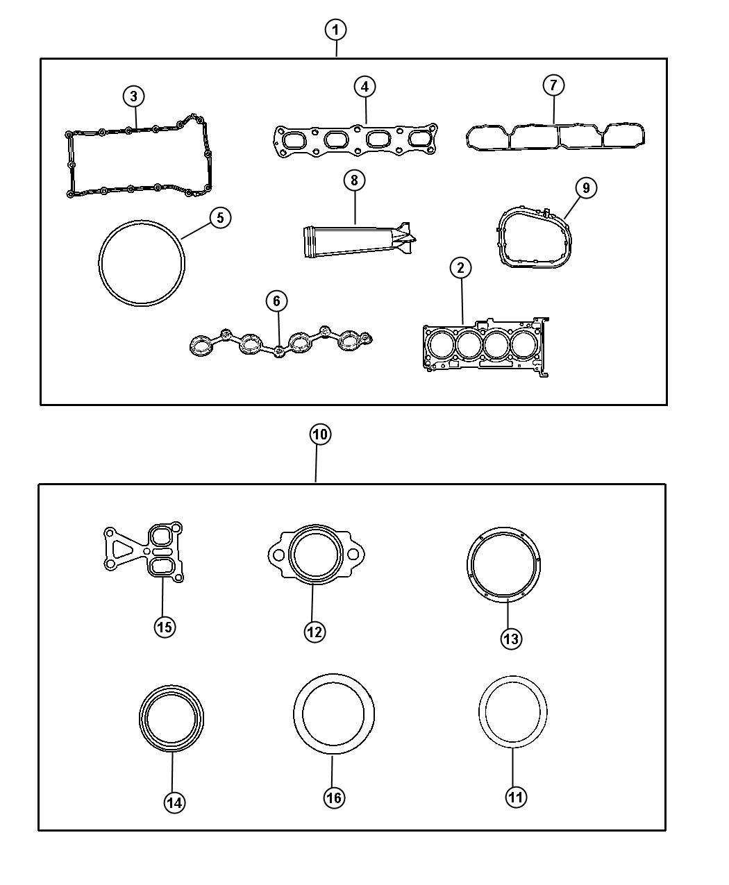 Diagram Engine Gasket Kits 2.4L [2.4L 4 Cyl DOHC 16V Dual VVT Engine]. for your 2009 Dodge Journey   
