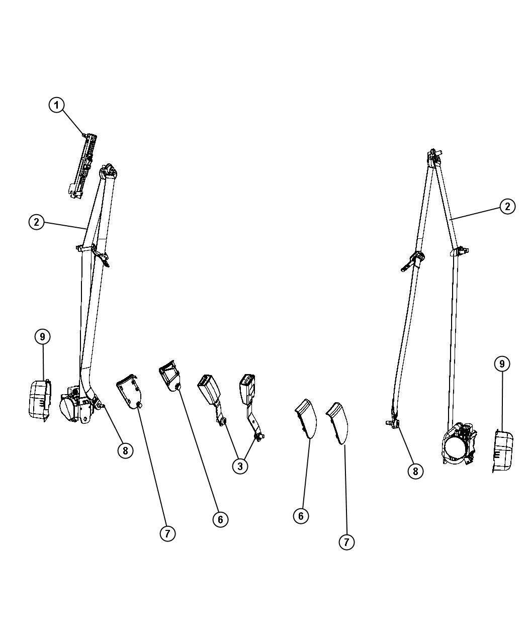 Diagram Seat Belts, Front Row. for your Dodge Journey  