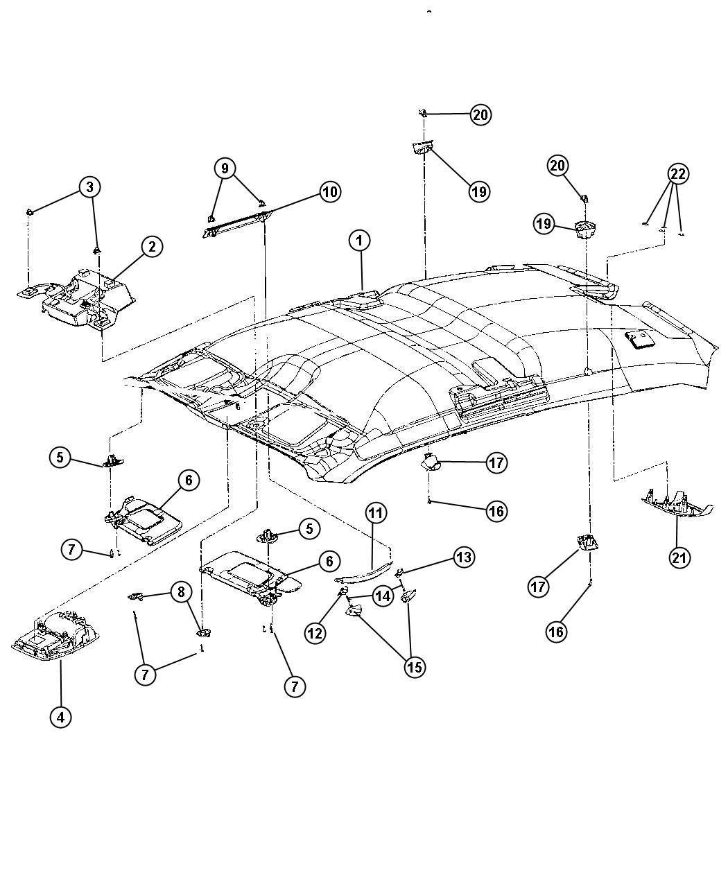 Diagram Headliners and Visors. for your Dodge Challenger  