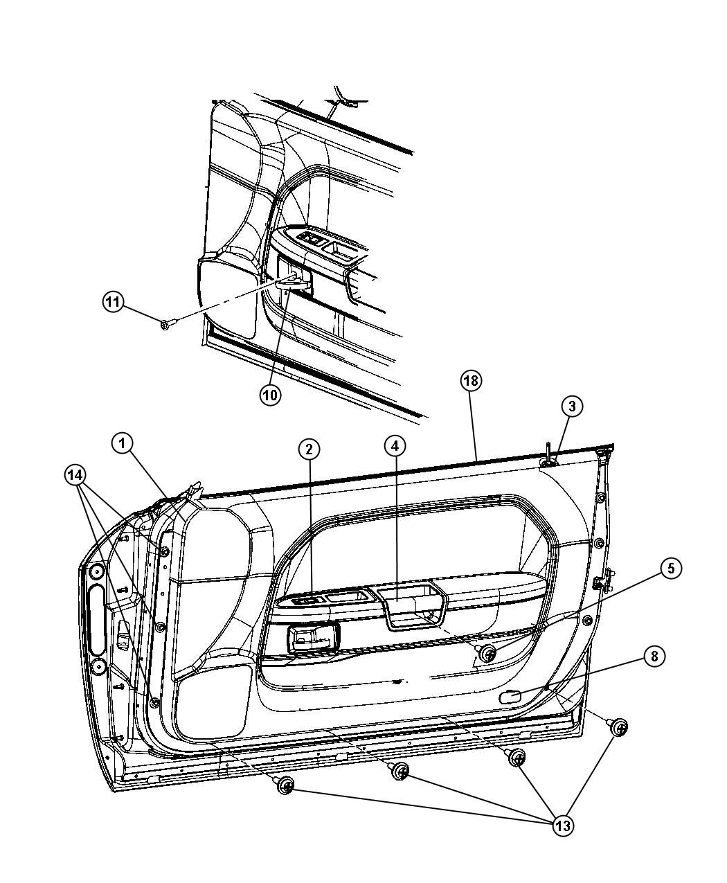 Diagram Front Door Trim Panels. for your 2014 Dodge Challenger   