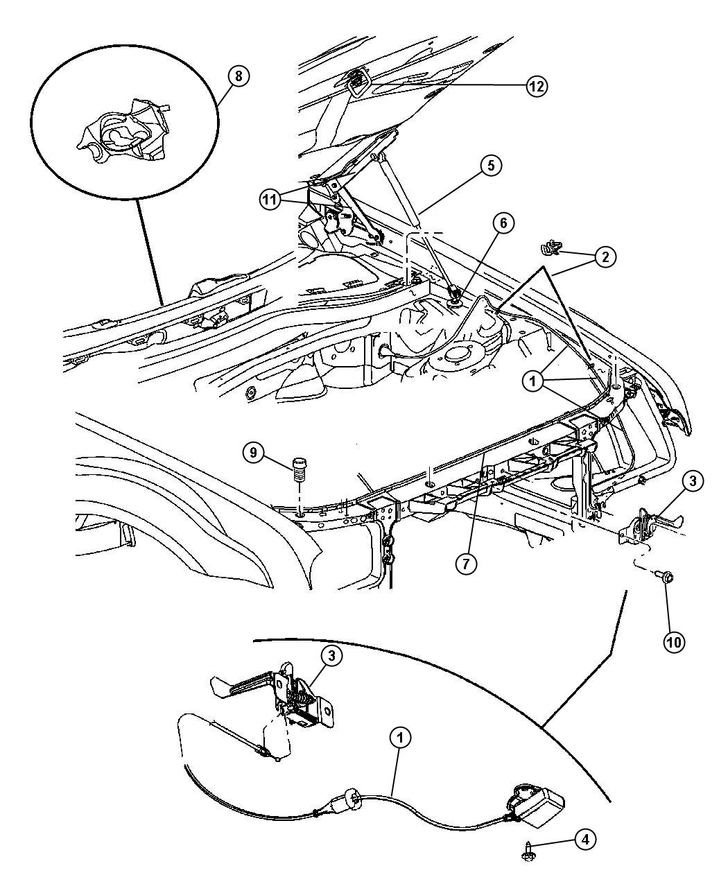 Diagram Hood Release and Latch. for your 2008 Dodge Challenger   