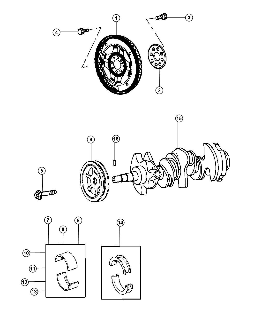 Diagram Crankshaft, Crankshaft Bearings, Damper And Flywheel 3.5L [3.5L High Output V6 24V MPI Engine]. for your 2008 Chrysler PT Cruiser   