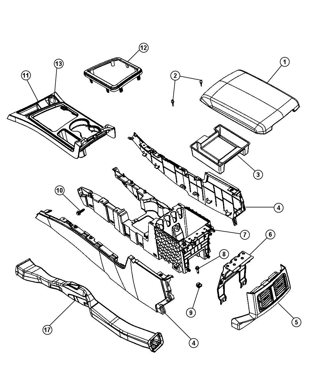 Diagram Floor Console Front. for your 2008 Jeep Liberty   