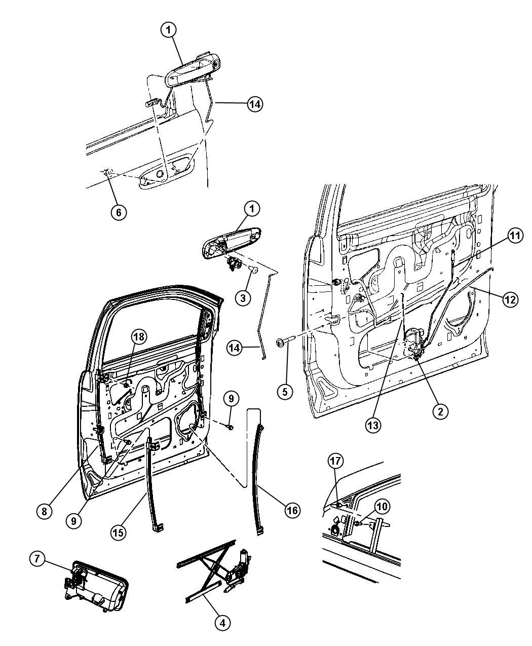 Diagram Front Door, Hardware Components. for your Dodge