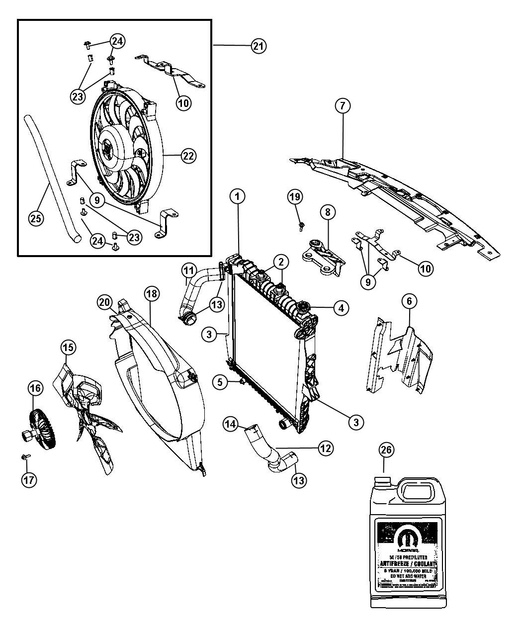 Diagram Radiator and Related Parts. for your Dodge Durango  