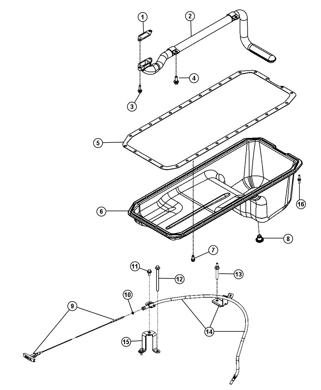 Diagram Engine Oil Pan, Engine Oil Level Indicator And related Parts 6.7L Diesel [6.7L Cummins Turbo Diesel Engine]. for your 2000 Chrysler 300  M 