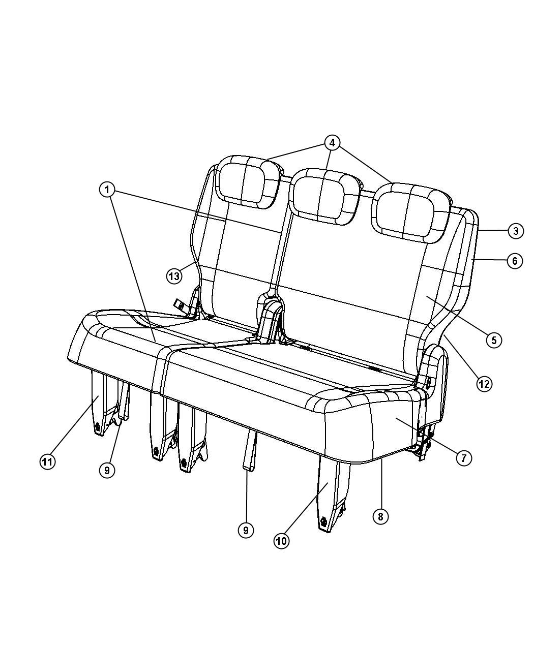 Diagram Rear Seat - 60/40 - Stow and Go - Trim Code [H7]. for your 2009 Chrysler Town & Country   