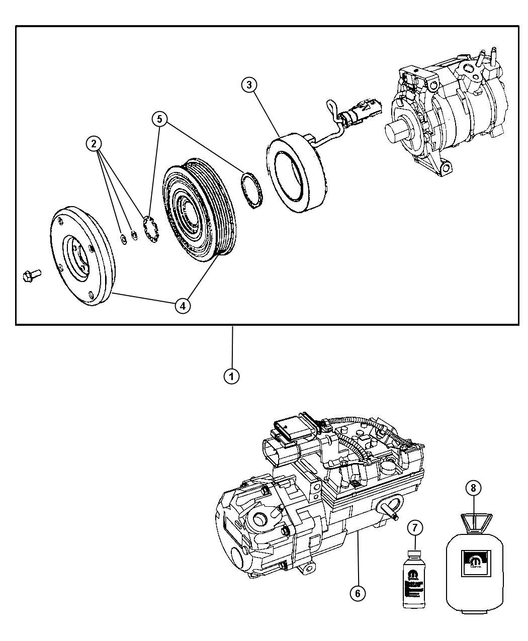 Diagram A/C Compressor 5.7L [[5.7L Hemi VCT MDS Engine,5.7L V8 HEMI HEV ENGINE,5.7L V8 HEMI MDS VCT Engine]]. for your Chrysler