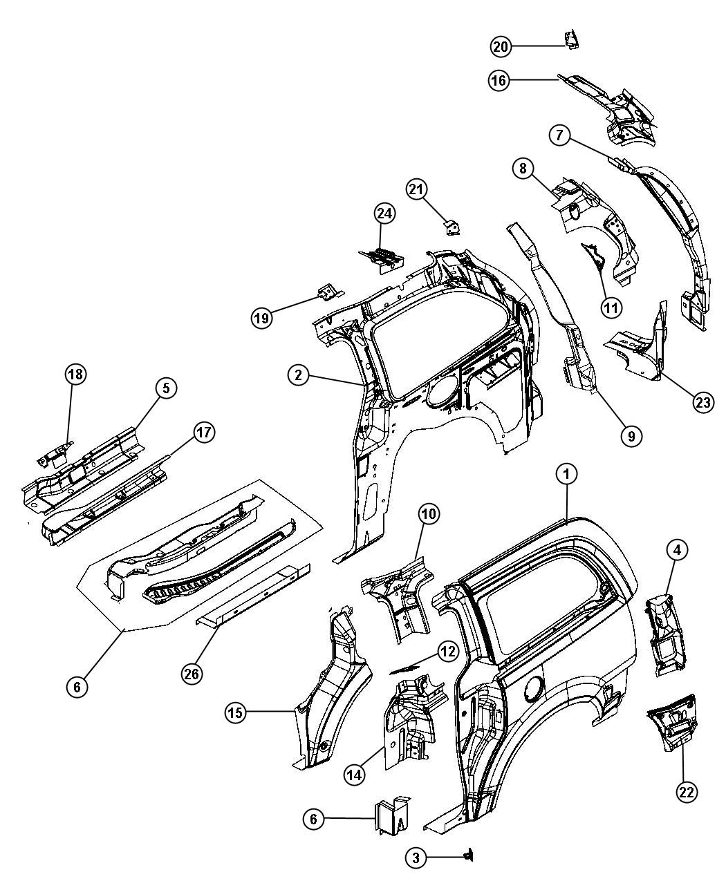 Diagram Rear Aperture (Quarter) Panel. for your Chrysler Town & Country  