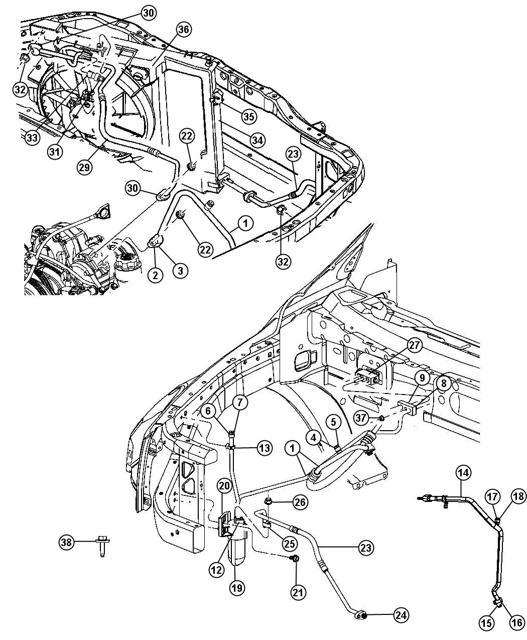 Diagram A/C Plumbing Front 4.7L [4.7L V8 ENGINE] 5.7L [[5.7L Hemi VCT MDS Engine,5.7L V8 HEMI MDS VCT Engine]]. for your 2014 Jeep Wrangler   