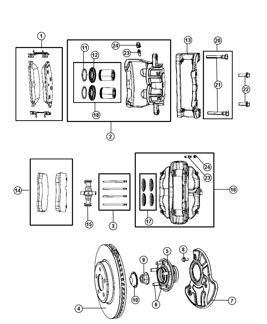 Diagram Brakes, Front, [RWD]. for your 2014 Dodge Journey 3.6L V6 A/T  