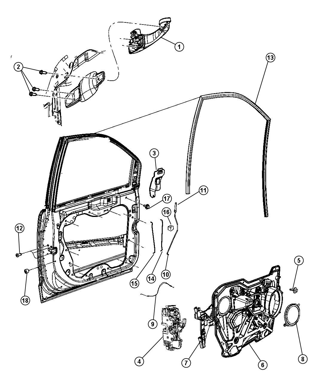 Diagram Front Door, Hardware Components. for your Chrysler 300 M 