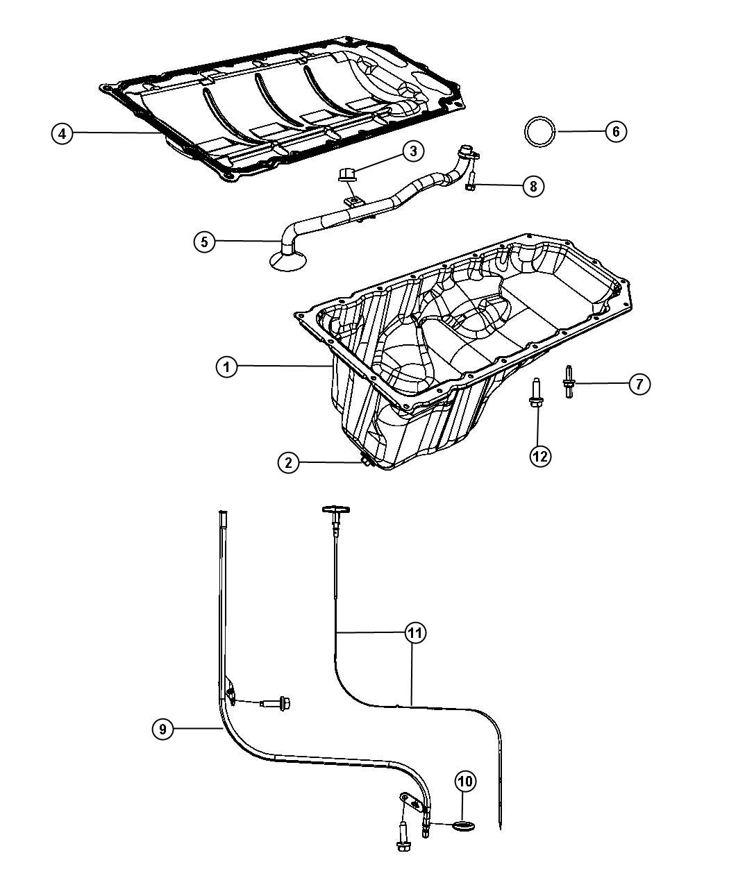 Engine Oil Pan, Engine Oil Level Indicator And Tube 5.7L [5.7L Hemi VCT MDS Engine]. Diagram