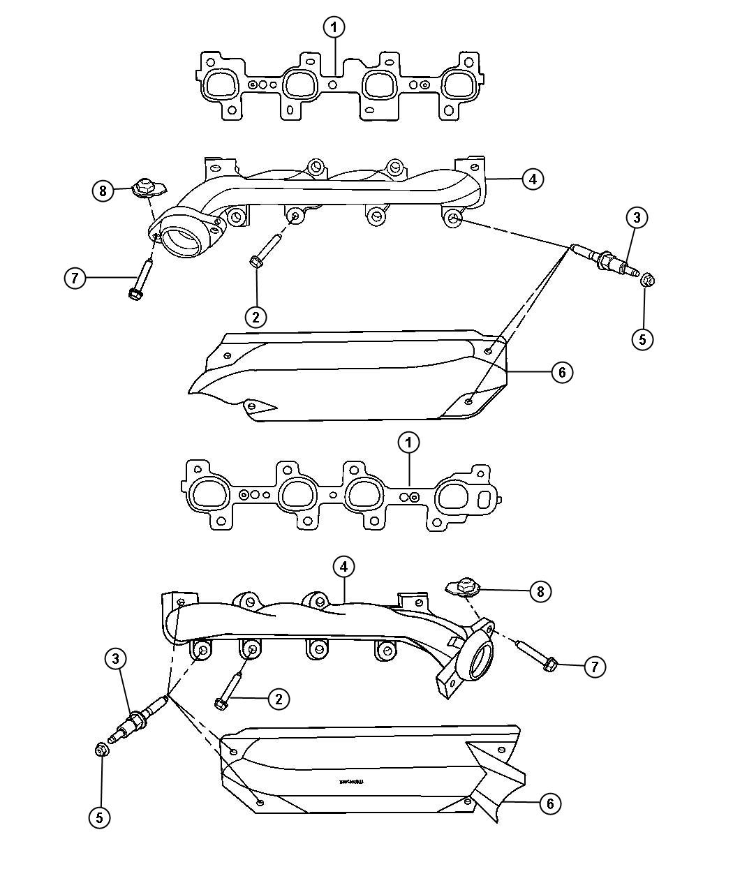 Diagram Exhaust Manifolds And Heat Sheilds 4.7L [4.7L V8 Engine]. for your 2003 Chrysler 300  M 