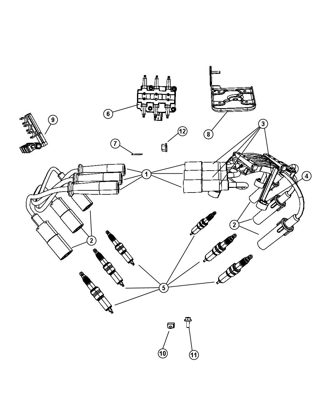 Diagram Spark Plugs, Cables, Ignition Coil. for your Chrysler