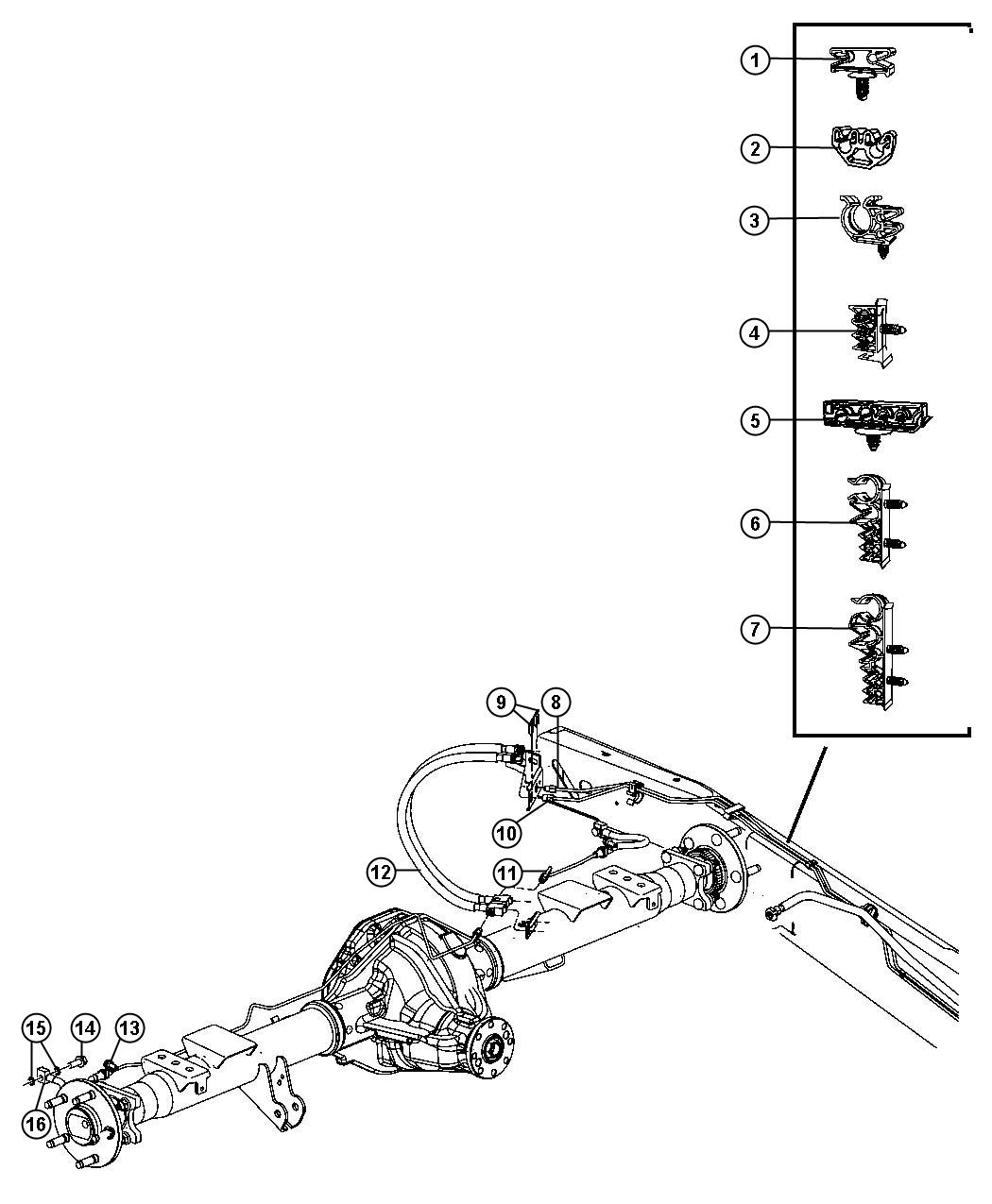 Diagram Brake Tubes and Hoses, Rear and Chassis, [Anti-Lock 4-Wheel Disc Brakes]. for your 2008 Dodge Ram 1500   