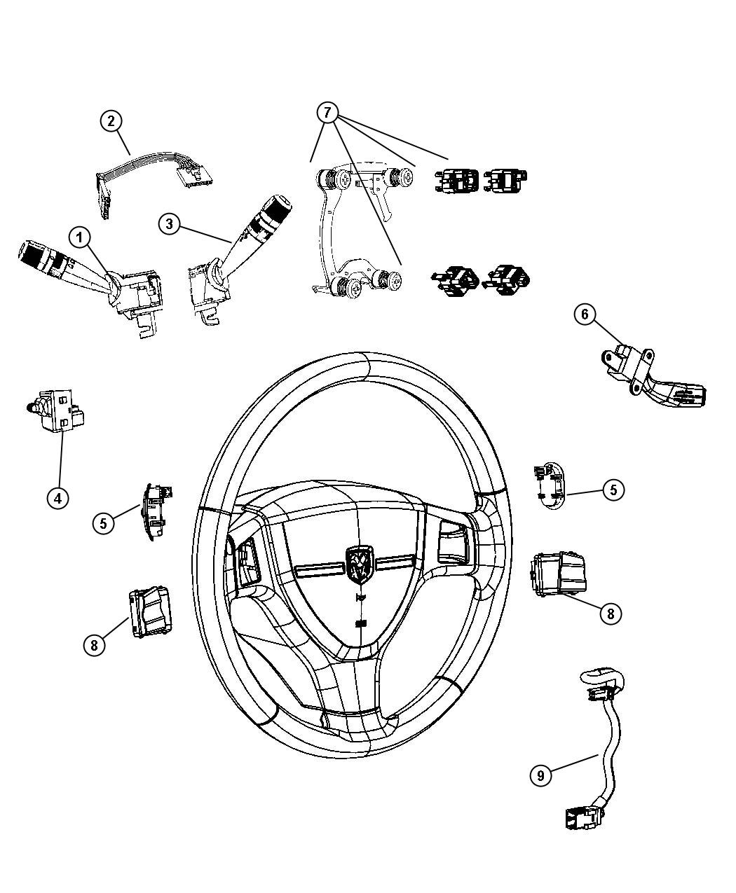 Diagram Swtiches Steering Column and Wheel. for your 1998 Dodge Avenger   