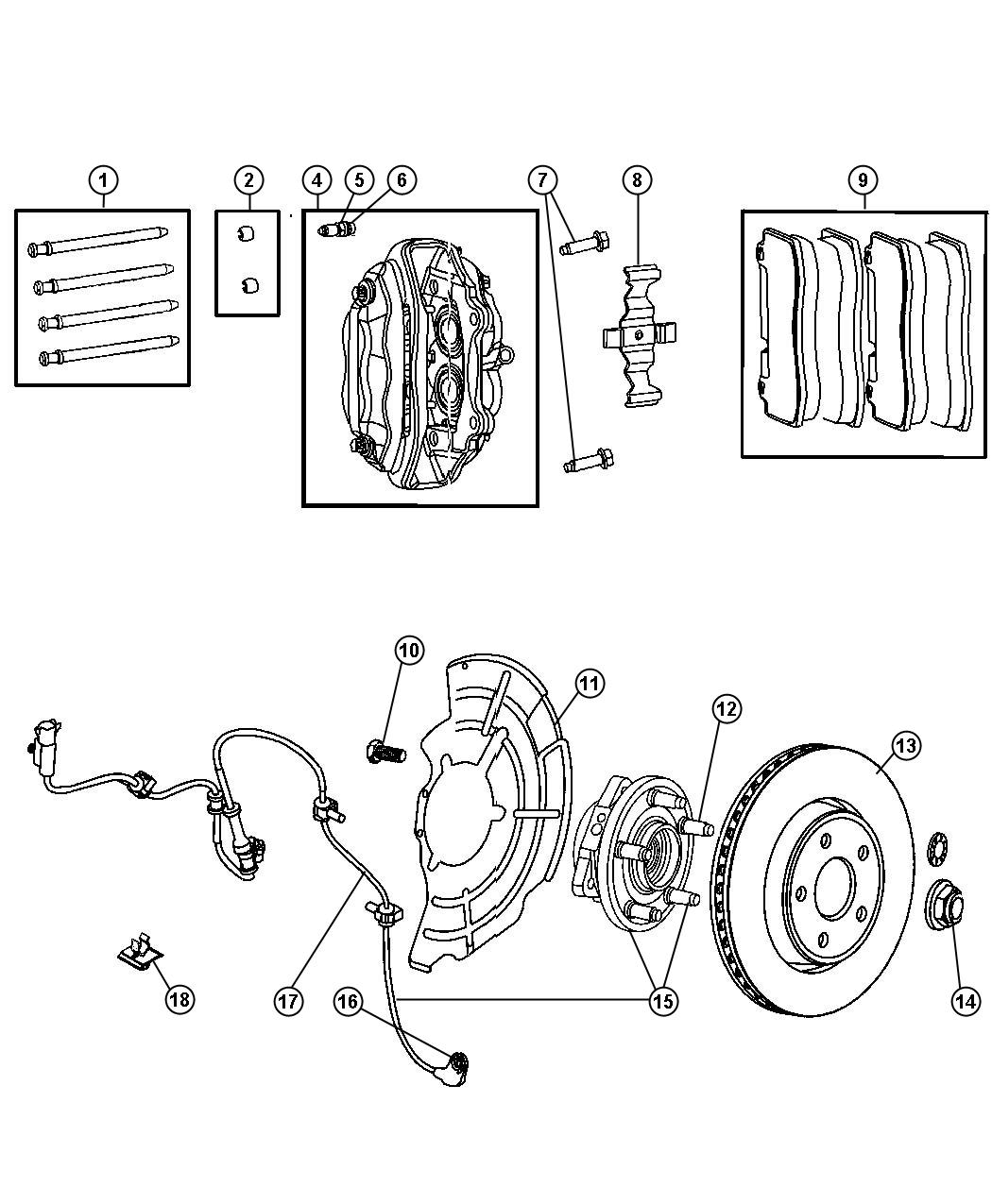 Diagram Brakes,Front, 6.1L [6.1L SRT HEMI V8 Engine]. for your 2017 Dodge Journey 2.4L I4 A/T  