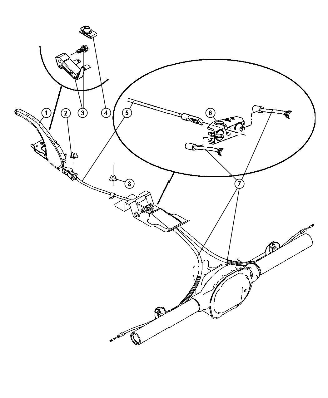 Diagram Park Brake Lever and Front and Rear Cables. for your Jeep Grand Cherokee  