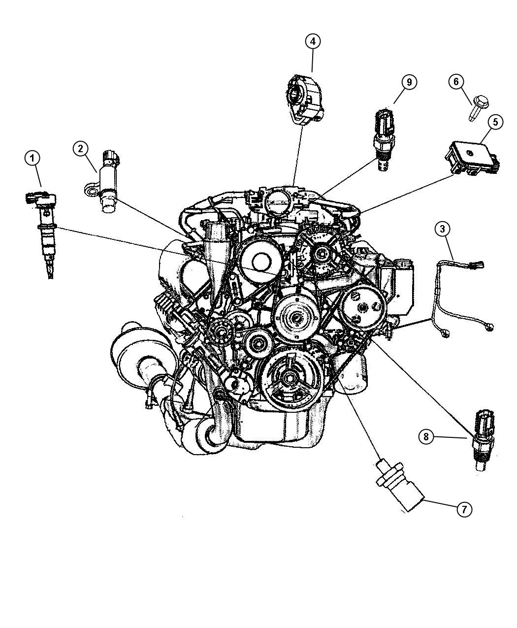 Diagram Sensors, Gas Engine. for your Jeep