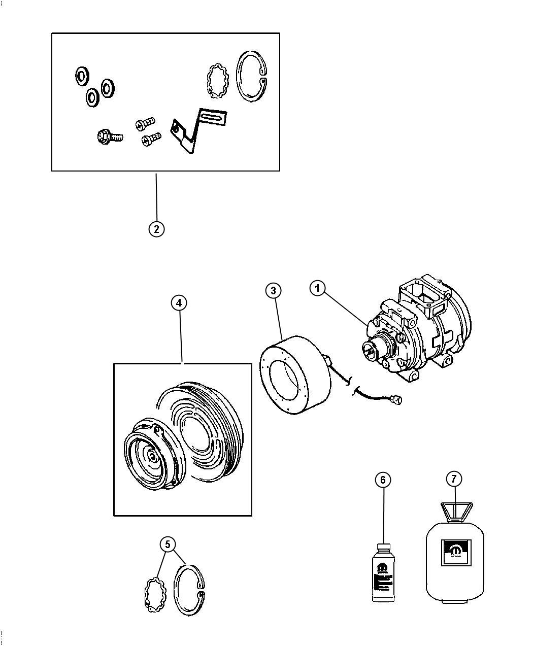 A/C Compressor 5.7L [5.7L Hemi VCT MDS Engine] [5.7L V8 MDS VVT ENGINE] 6.1L [6.1L SRT HEMI V8 Engine]. Diagram