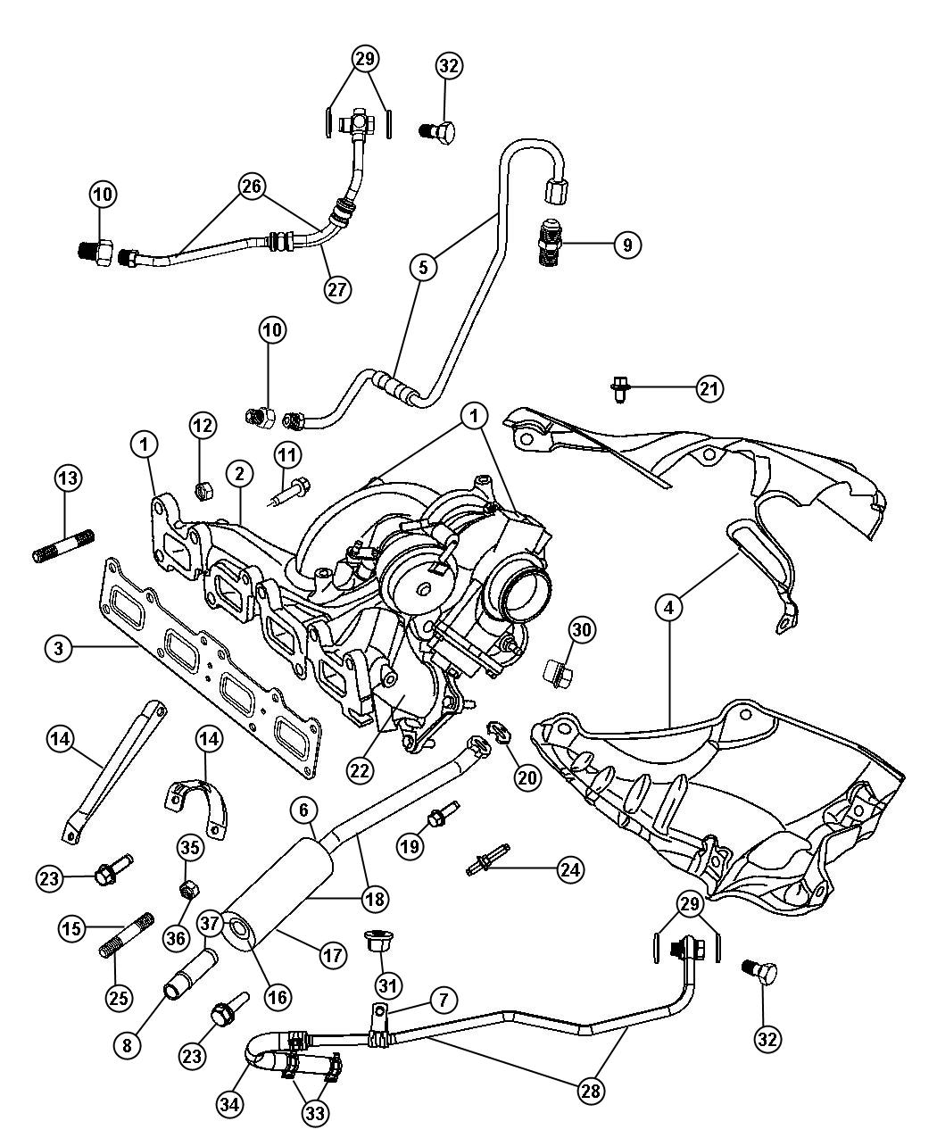 Diagram Exhaust Manifold/Turbo Charger Assembly. for your Chrysler PT Cruiser  