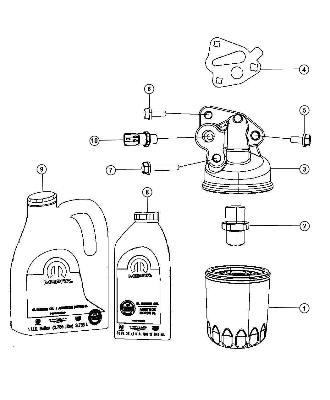 Diagram Engine Oil, Engine Oil Filter And Adapter 3.8L [3.8L V6 OHV Engine]. for your Chrysler