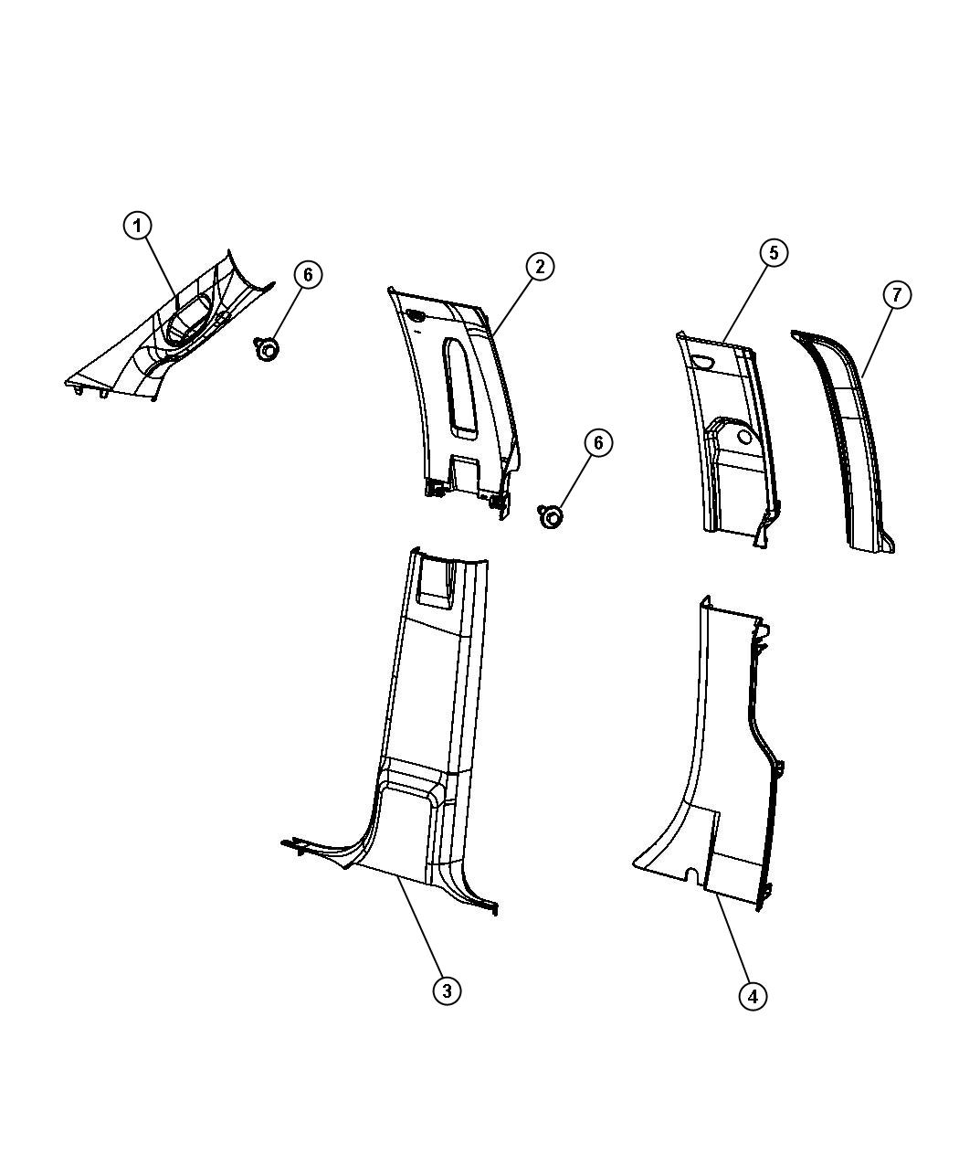 Diagram Interior Moldings and Pillars. for your 1999 Chrysler 300  M 