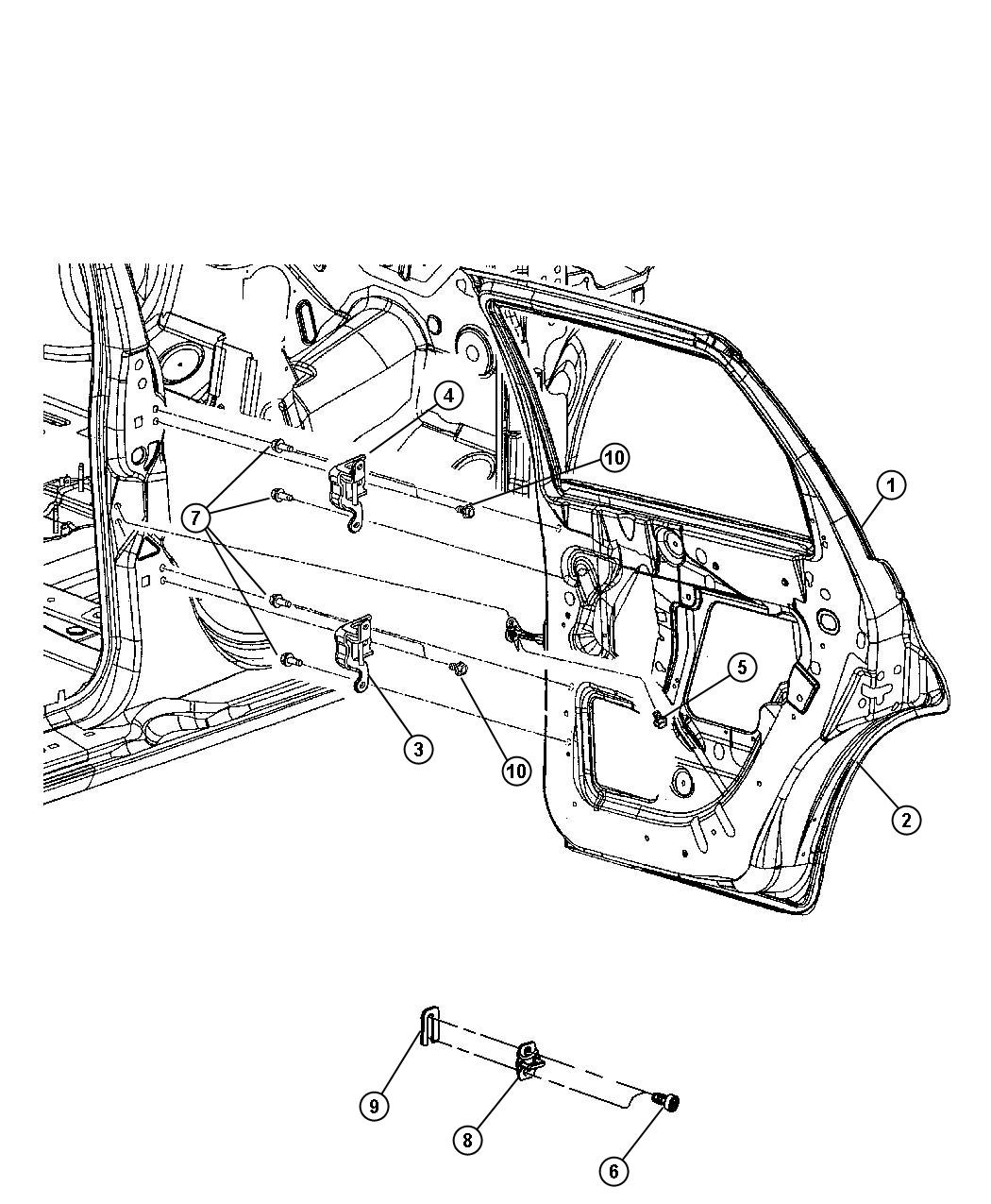 Full size assembly image of Rear Door, Shell and Hinges. (1/1)