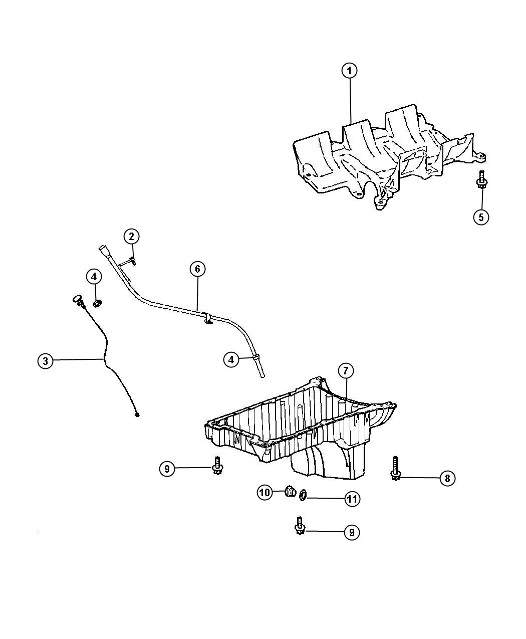 Engine Oil Pan, Engine Oil Level Indicator And related parts 3.0L [3.0L V6 Turbo Diesel Engine]. Diagram