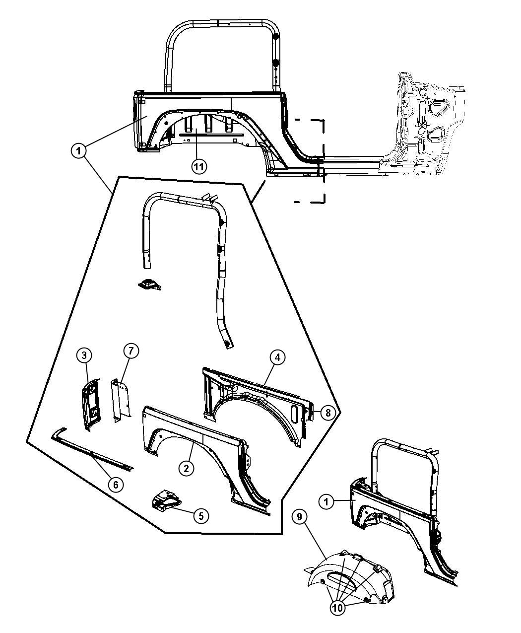 Diagram Rear Aperture [Quarter] Panel 2-Door. for your Jeep Wrangler  