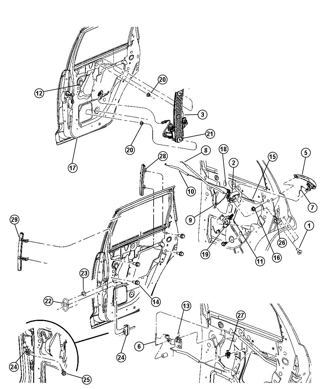 Diagram Rear Door, Hardware Components. for your 2005 Chrysler PT Cruiser   