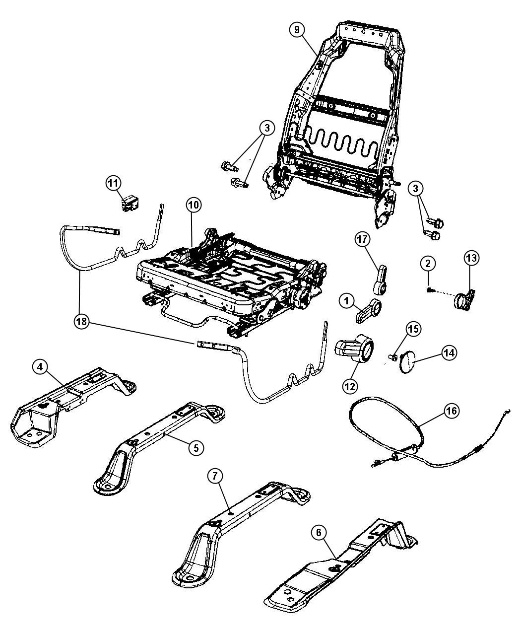 Diagram Risers, Miscellaneous, Front Seat Attachments. for your Jeep