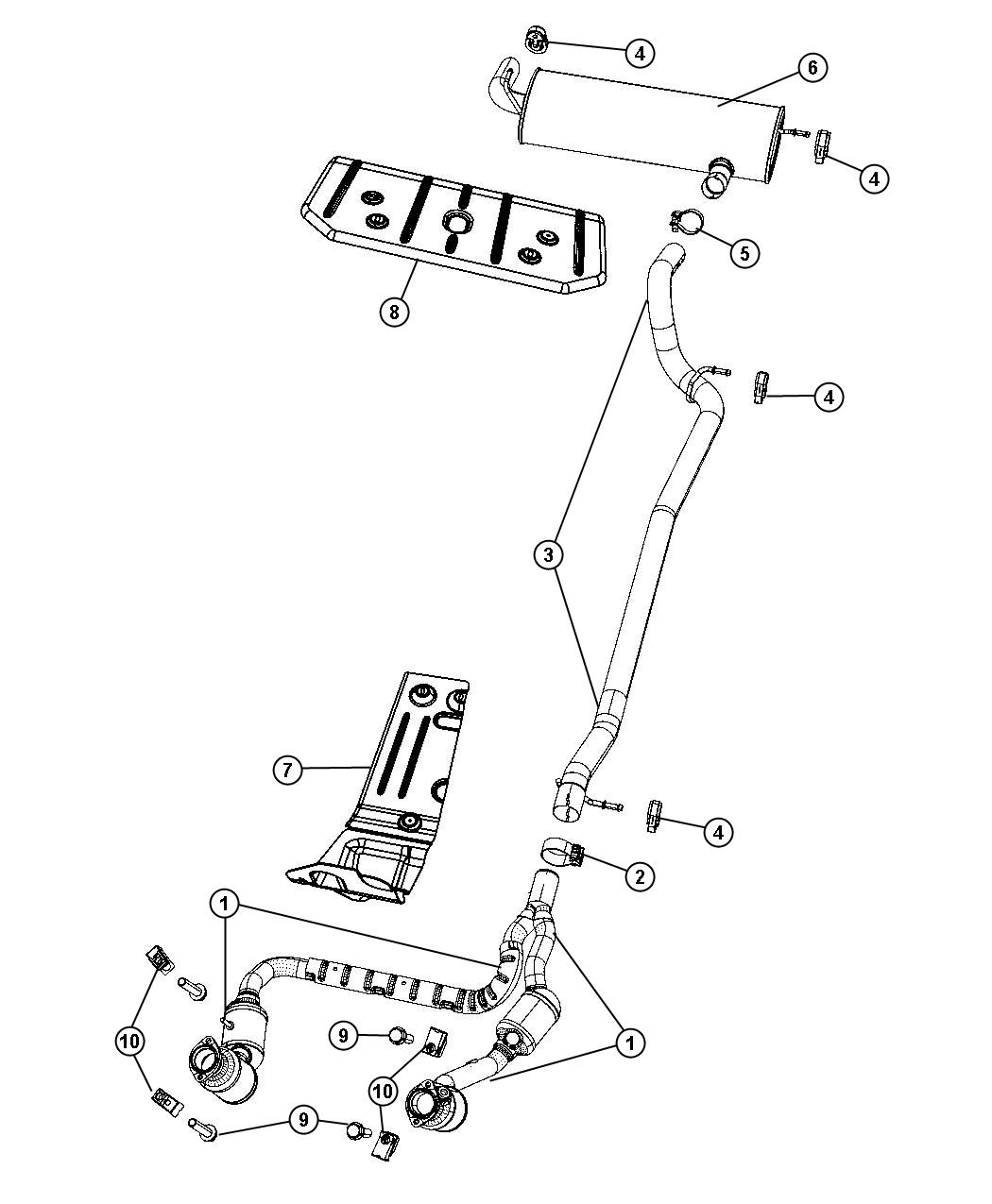 Diagram Exhaust System. for your 2014 Jeep Wrangler 3.6L V6 M/T 4X4 Unlimited Sport 