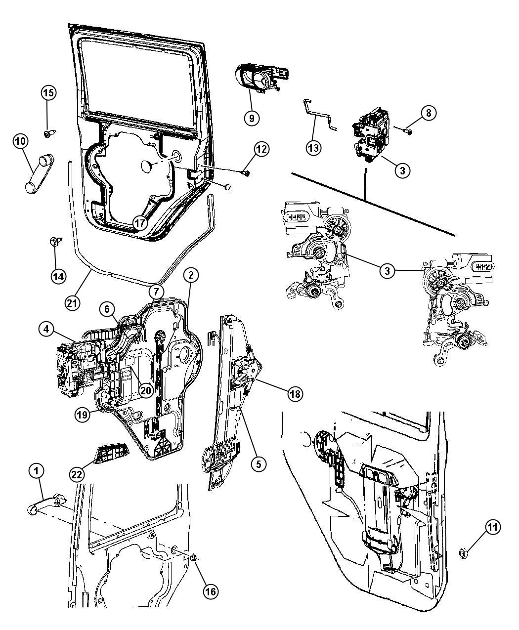 Diagram Rear Door, Hardware Components, Full Door. for your Jeep Wrangler  