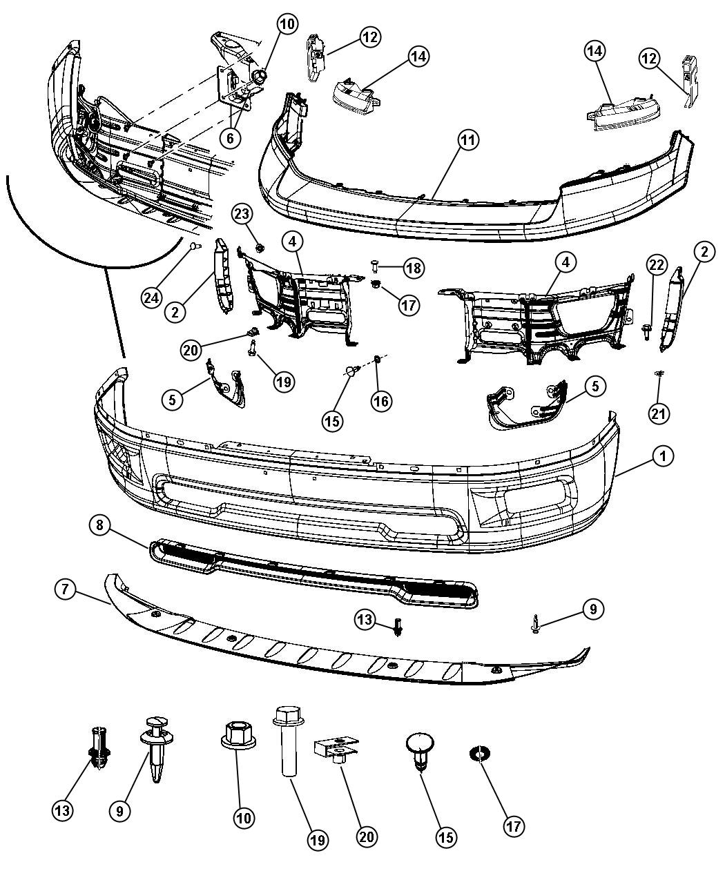 Diagram Bumper, Front. for your 2016 Dodge Charger   