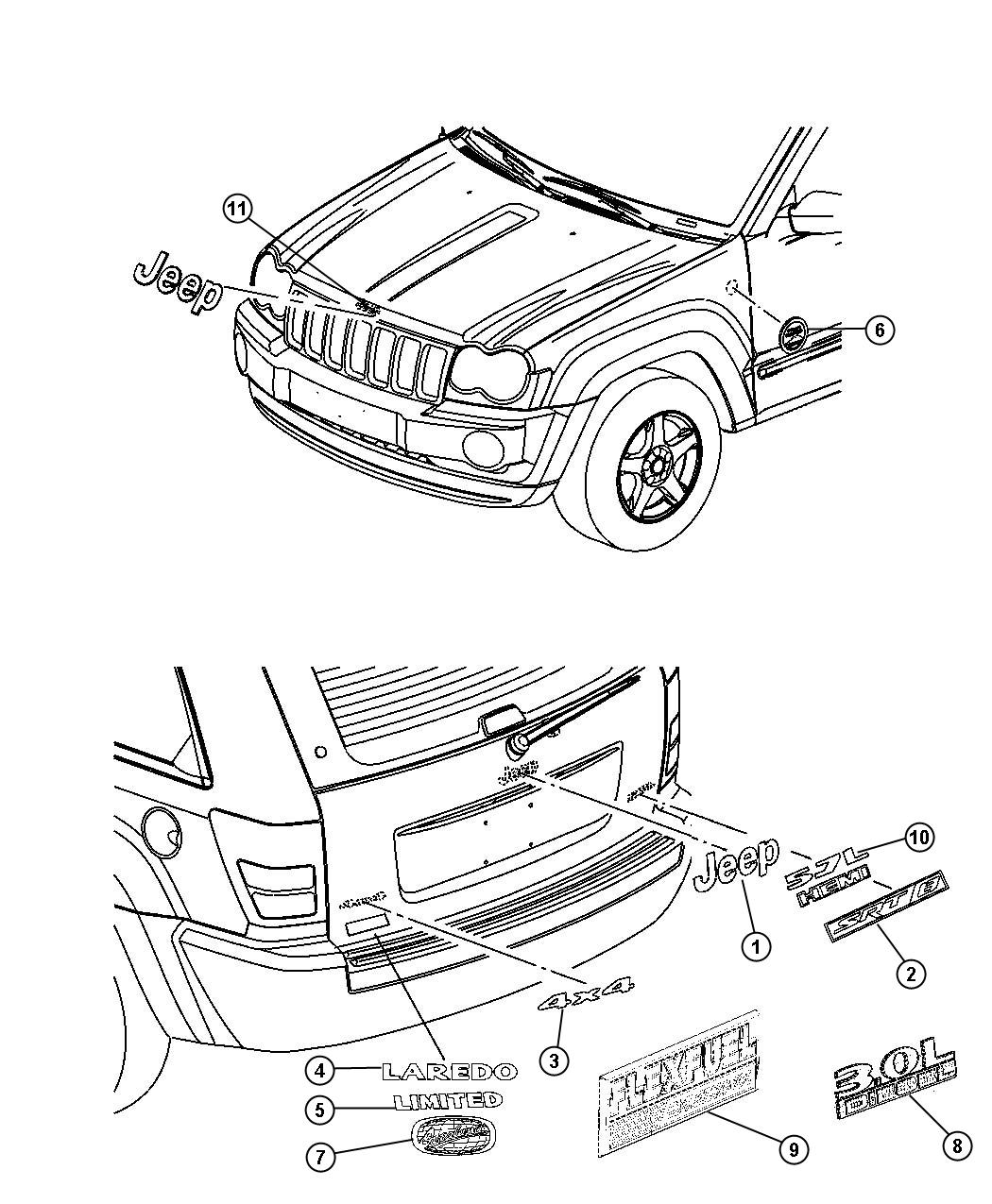 Diagram Nameplates, Emblems and Medallions. for your 2009 Jeep Liberty   