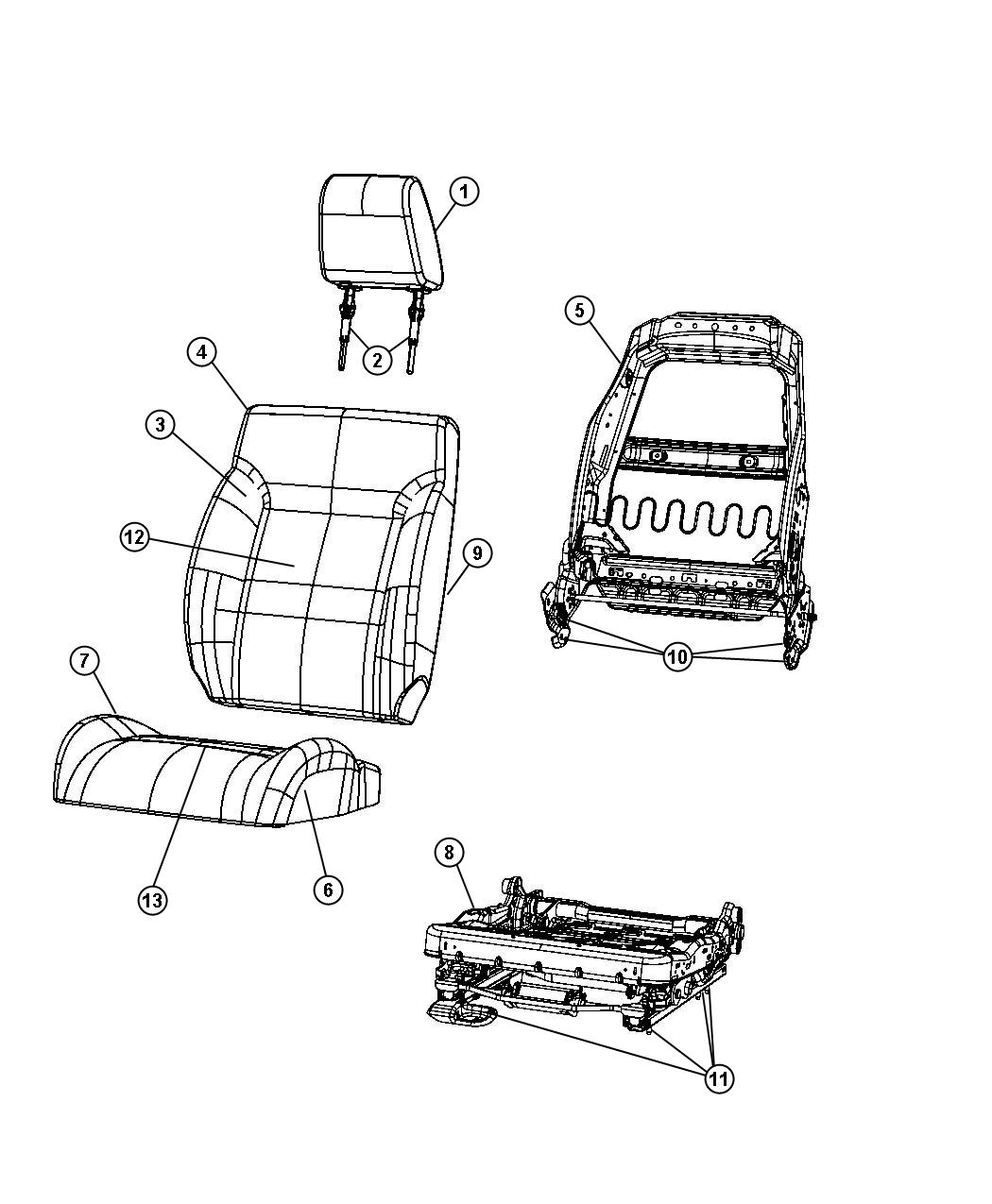 Diagram Front Seat - Bucket - Trim Code [YL]. for your 2014 Dodge Viper   