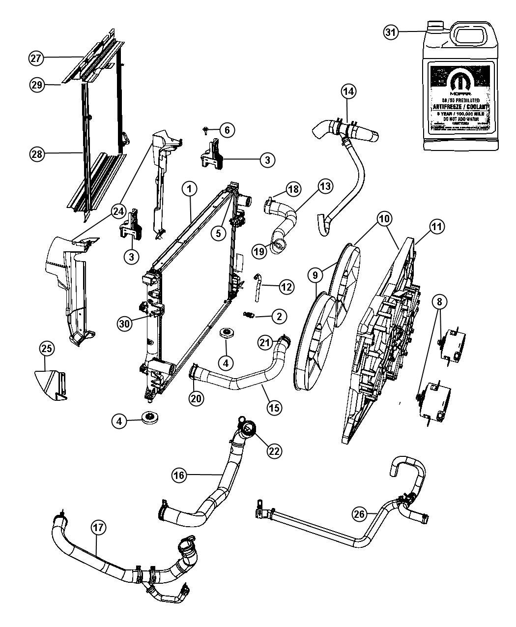 Diagram Radiator and Related Parts Gas. for your 2014 Dodge Journey  R/T RALLYE 