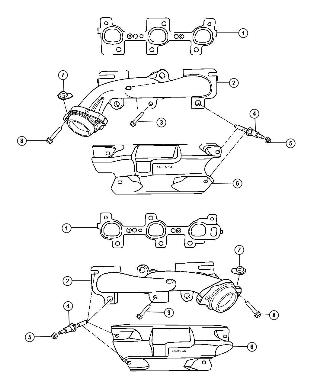 Diagram Exhaust Manifolds And Heat Shields 3.7L [3.7L V6 Engine]. for your 2023 Jeep Grand Cherokee LAREDO  