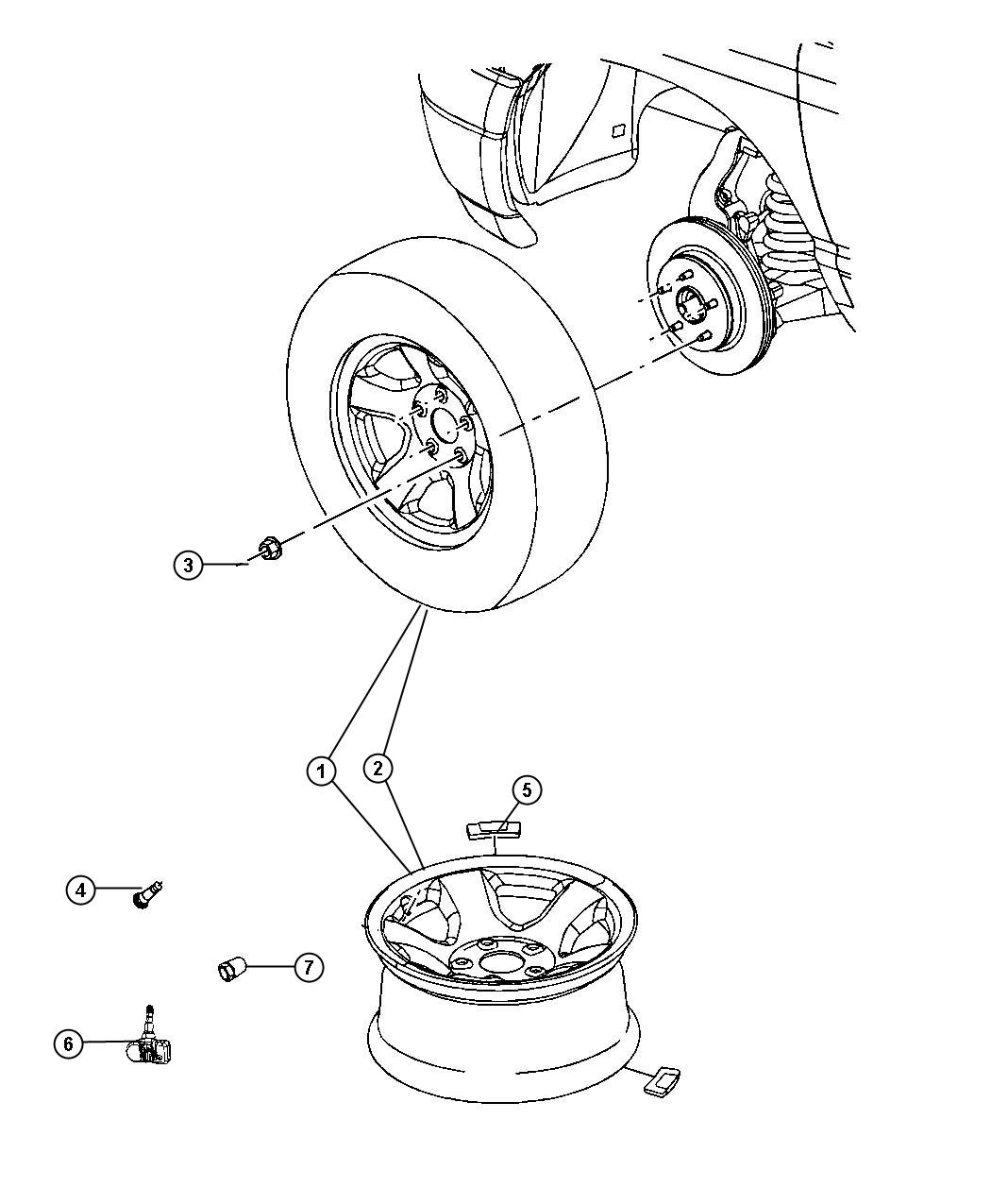 Diagram Wheels and Hardware. for your 2005 Ram 1500   