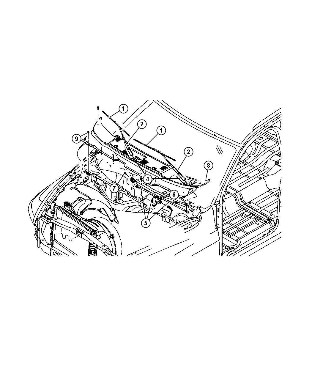 Diagram Front Wiper System. for your Dodge Ram 1500  