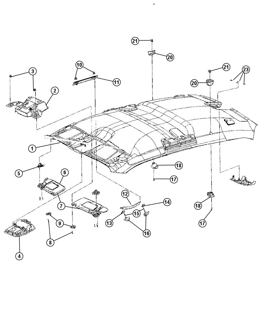 Diagram Headliners and Visors. for your Dodge